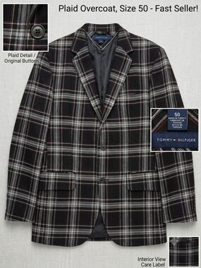 Tommy Hilfiger 100% WOOL Black, White & Red Plaid Sport Coat